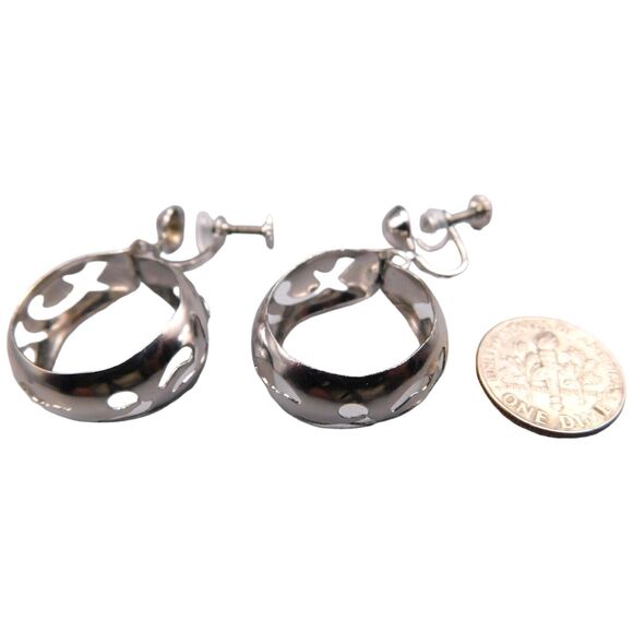 Screw Back Hoop Earrings Silver Tone Classic Timeless Style Fashion Jewelry - Picture 3 of 5